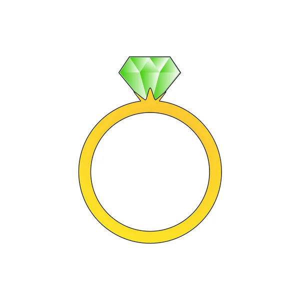 Чудовий Дизайн Золотого Кільця Великим Зеленим Діамантом — стоковий вектор