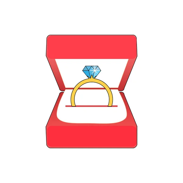 Чудова Концепція Золотого Кільця Синім Діамантом Червоній Коробці — стоковий вектор
