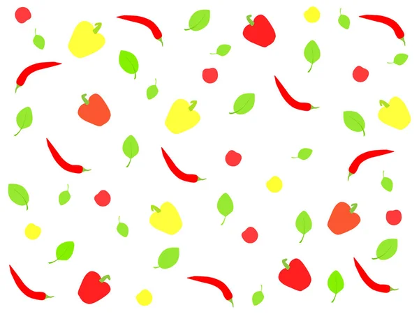 Wunderschöner Weißer Hintergrund Mit Verschiedenfarbigem Gemüse Und Blättern — Stockvektor