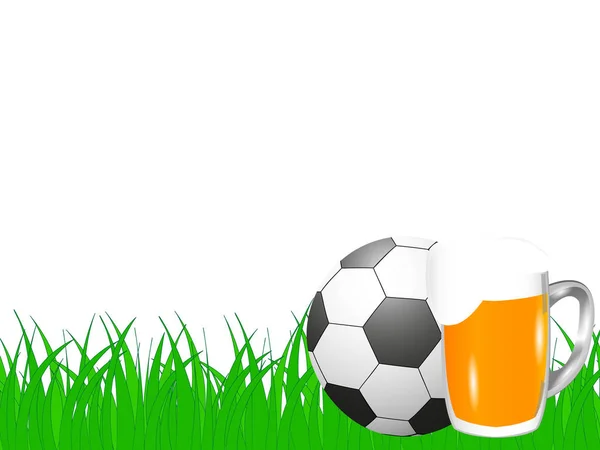 Grand Concept Bière Fraîche Ballon Football Sur Herbe — Image vectorielle