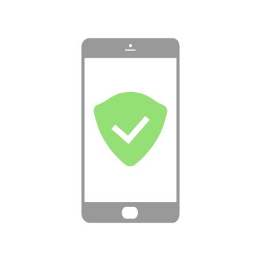 Beyaz zemin üzerinde bir cep telefonu korumanın büyük kavram