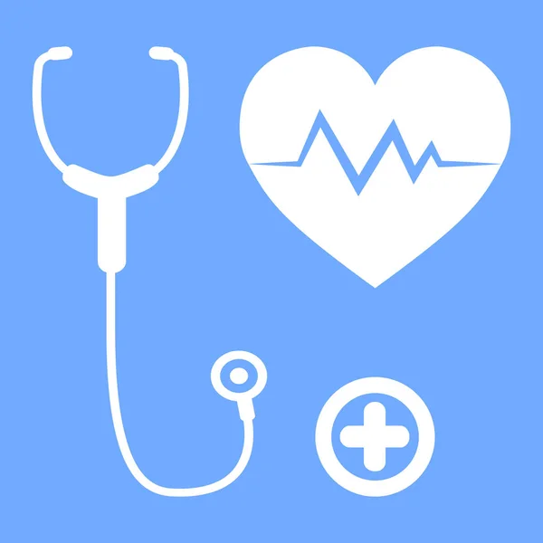 Stetoskop Srdce Kardiogram Modrém Pozadí — Stockový vektor