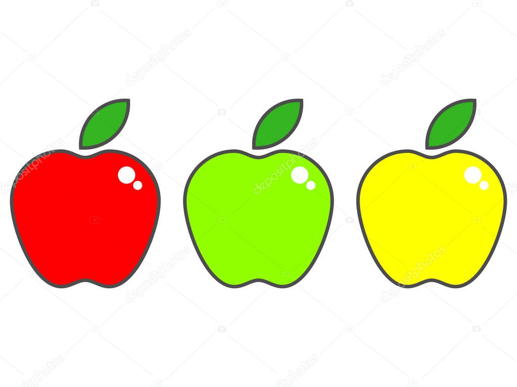 Vector set of apples, red, green and yellow isolated on the white background