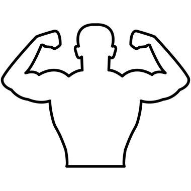 Bodybulider kas kontur, vektör simgesi beyaz zemin üzerine