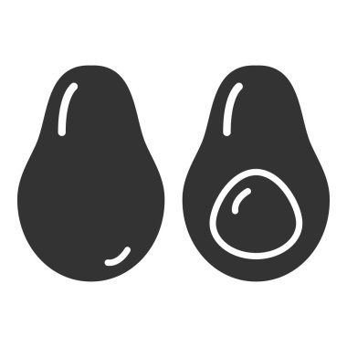 Avokado simge siyah beyaz arka plan üzerinde izole