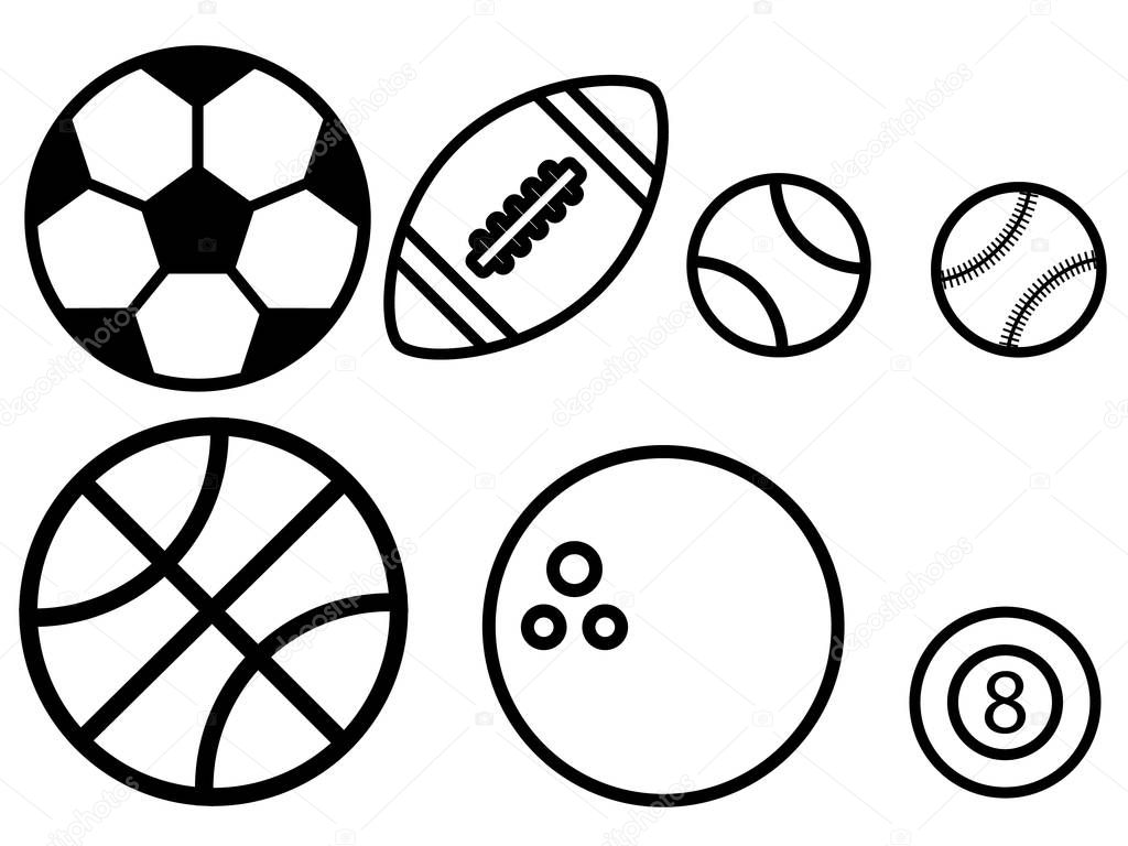 A set of different contours of balls is isolated on a white background