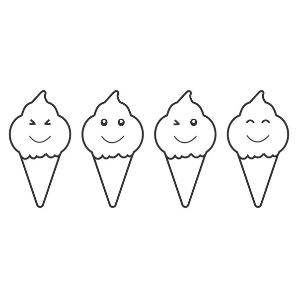 Schwarz Cartoon Eis Set Symbol Isoliert Auf Dem Weißen Hintergrund — Stockvektor