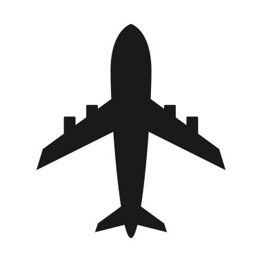 Beyaz arka plan üzerinde bir uçağın basit bir siluet tasarımı