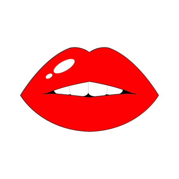 Hermosos Labios Rojos Famale Beso Aislado Fondo Blanco — Vector de stock