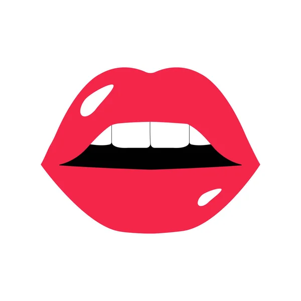 Hermosos Labios Rojos Famale Beso Aislado Fondo Blanco — Vector de stock