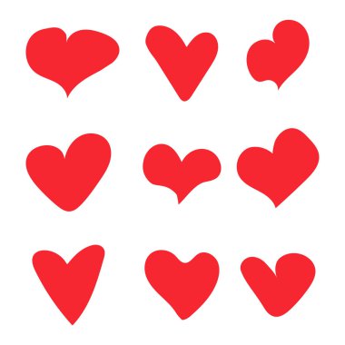 Beyaz arka planda izole güzel kırmızı set kalpler
