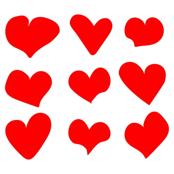 Beyaz Arka Planda Izole Güzel Kırmızı Set Kalpler — Stok Vektör