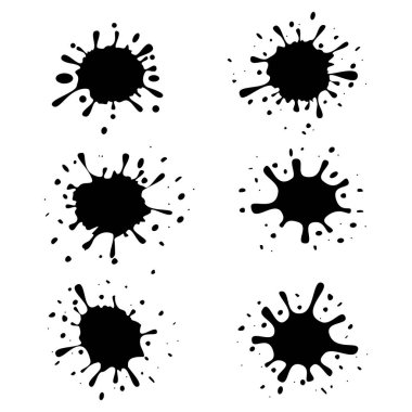 Boya sıçramaları, beyaz arka plan üzerinde izole siyah sıçrama seti