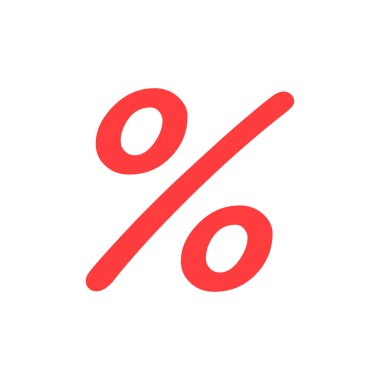 Beyaz arka planda yalıtılmış kırmızı cartooon yüzdesi veya oran simgesi