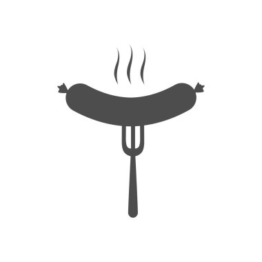 Izgara sosis ve çatal. Barbekü vektör çizimi beyazda izole edildi