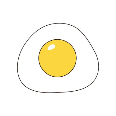 Kızarmış yumurta yassı çizgi vektörü beyaz arka planda izole edildi. Kahvaltı sembolü çizimi.