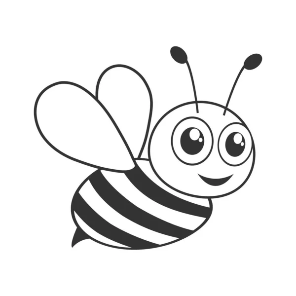 Cute Bee Black White Shape Vector Bee Emoji Illustration Isolated — Stock Vector