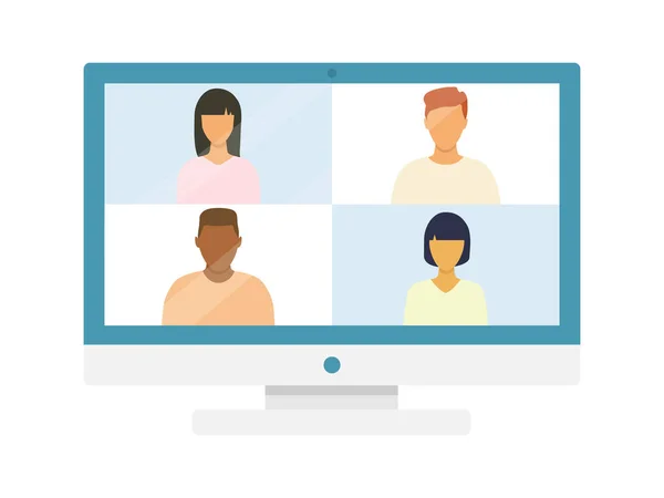 Ordenador Con Grupo Personas Tomando Videoconferencia Encuentro Línea Con Amigos — Archivo Imágenes Vectoriales