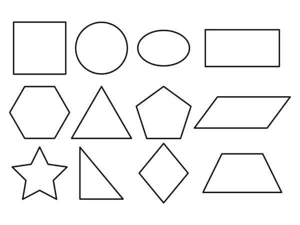 Geometrik çizgi şekilleri vektör simgesini beyaza izole eder. Siyah kontur figürleri koleksiyonu.