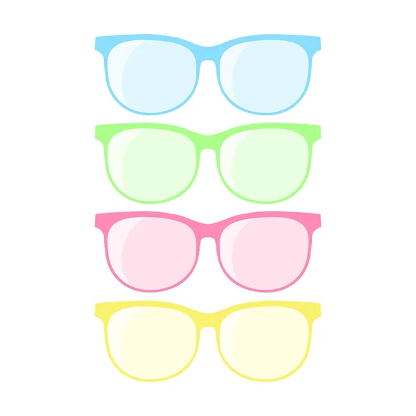 眼镜色彩艳丽的夏天设置图标 粉红色 蓝色和黄色眼镜矢量图以白色隔开 — 图库矢量图片
