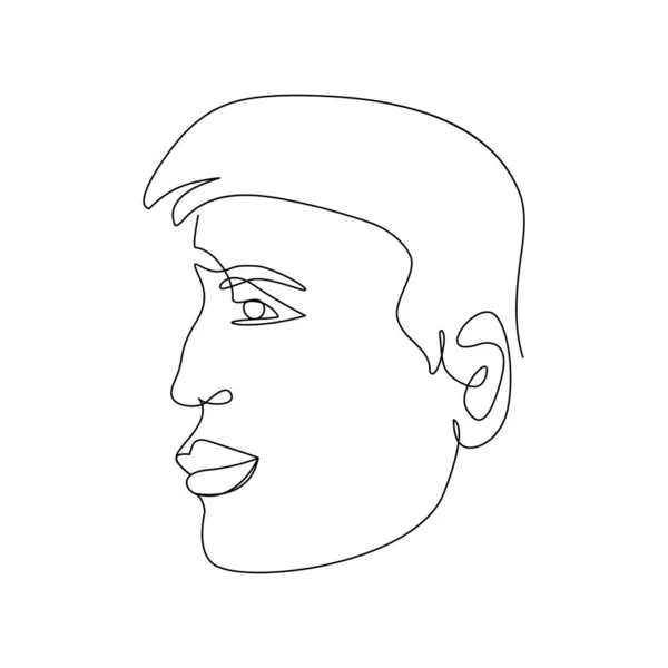 One Line Man Drawing Face Minimalism Art Male Contour Portrait — Stock Vector