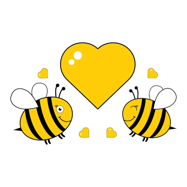 Cute Male Female Bee Love Heart Cartoon Lovely Vector Illustration — Stock Vector