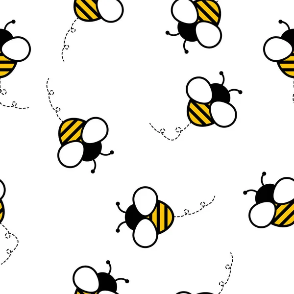 Latające Pszczoły Płynny Wzór Tła Cute Wektor Pszczoły Ilustracji Izolowane — Wektor stockowy