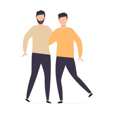 Homoseksüel LGBT geyleri. Birbirine aşık iki genç çocuk. Eşcinsel ilişki vektörü illüstrasyonu beyaza izole edildi.