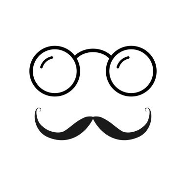 Gözlükler ve bıyık çizgisi siyah vektör simgesi. 