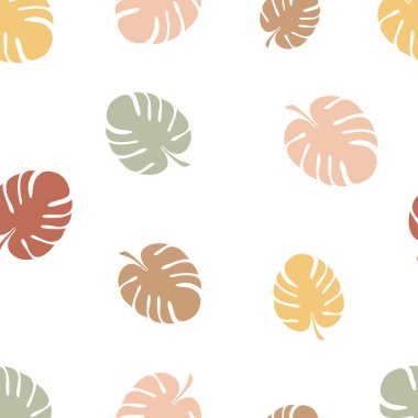 Pastel renk vektör illüstrasyonunda yaprakların kusursuz arkaplanı