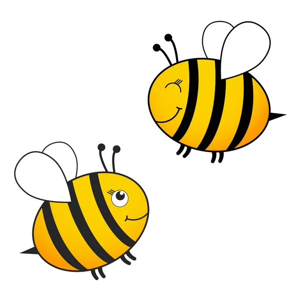 Ensemble Abeilles Mignon Avec Illustration Vectorielle Emoji Isolé — Image vectorielle