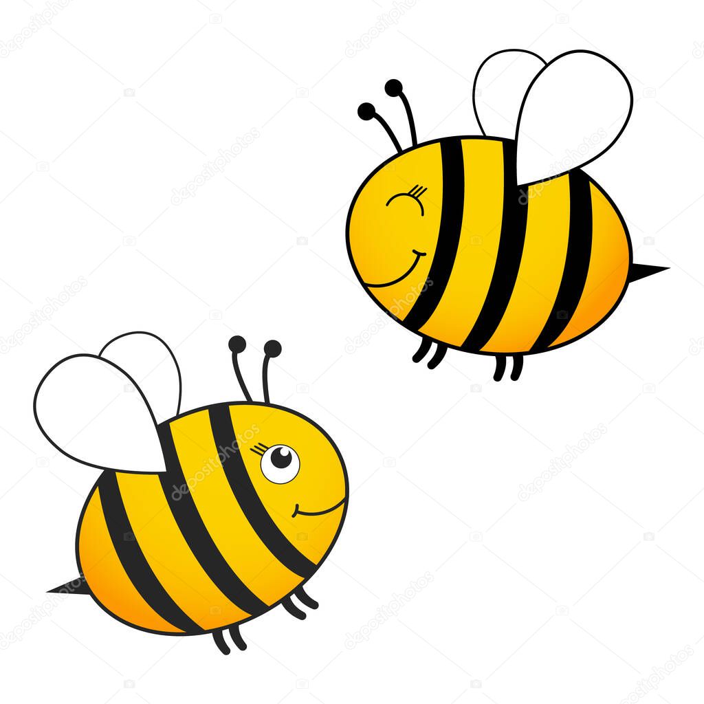 Cute bee set with emoji vector illustration isolated