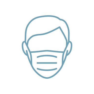 İnsan yüzü maske çizgisi ikon vektör çizimi izole edildi. Virüsten, hava kirliliğinden, gripten ve toz örneklerinden korunmak için beyaza izole edilmiş..
