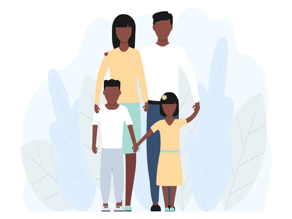 Jeune Famille Africaine Debout Ensemble Illustration Vectorielle Stock Isolé Sur — Image vectorielle