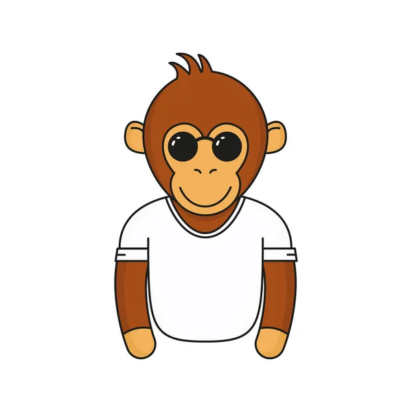 戴着太阳镜的可爱猴子 卡通时尚猴子穿着眼镜和白色T恤 在白色背景上孤立的动物情感载体图解 — 图库矢量图片