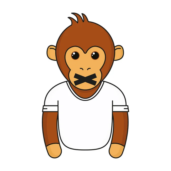 Roztomilá Opice Zavřenou Pusou Kreslená Opice Bílém Tričku Animální Emoji — Stockový vektor
