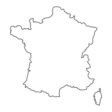 Fransa harita çizgisi çizimi beyaz üzerine izole edilmiş vektör çizimi. 