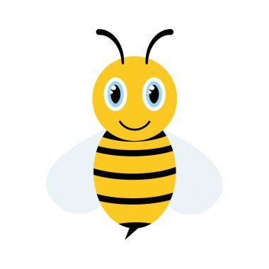 Beyaz arka planda çizgi film sarı ve siyah arı. Sevimli, mutlu bir arı..