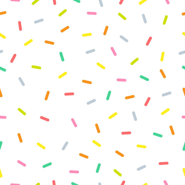 Seamless colorful confetti pattern. Sweet doughnut vector illustration on white background