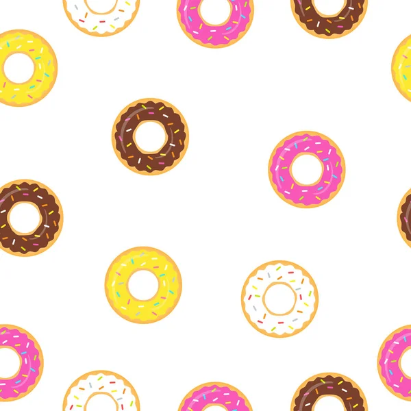 Бесшовный Рисунок Сладкие Пончики Белый Фон Цветные Вкусные Пончики Коллекции — стоковый вектор