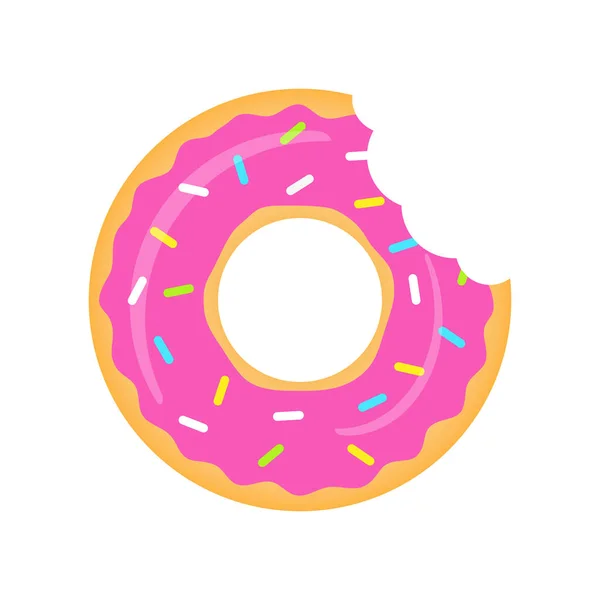Donuts Rosa Vetor Isolado Branco Donuts Com Uma Mordida Boca —  Vetores de Stock