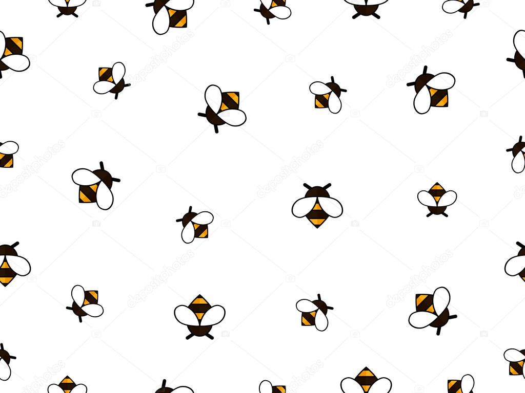 Seamless Pattern with flying bees. Vector Cartoon black and yellow bees isolated on white background. Cartoon doodle cute bees seamless pattern