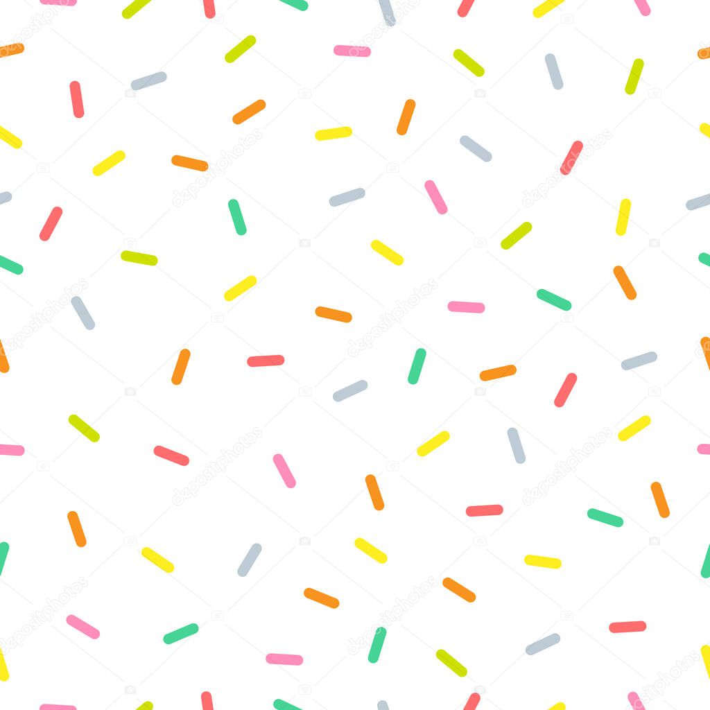 Seamless colorful confetti pattern. Sweet doughnut vector illustration on white background