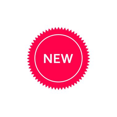 Yeni etiket yuvarlak vektör simgesi. Beyaz üzerine izole edilmiş yeni afiş illüstrasyonu