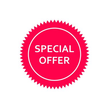 Özel teklif etiketi vektörü beyaza izole edildi. Özel teklif, pembe afiş illüstrasyonu.