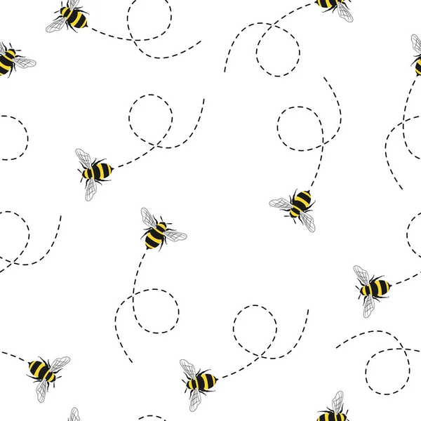 Patrón Sin Costuras Con Abejas Voladoras Vector Dibujos Animados Abejas — Vector de stock