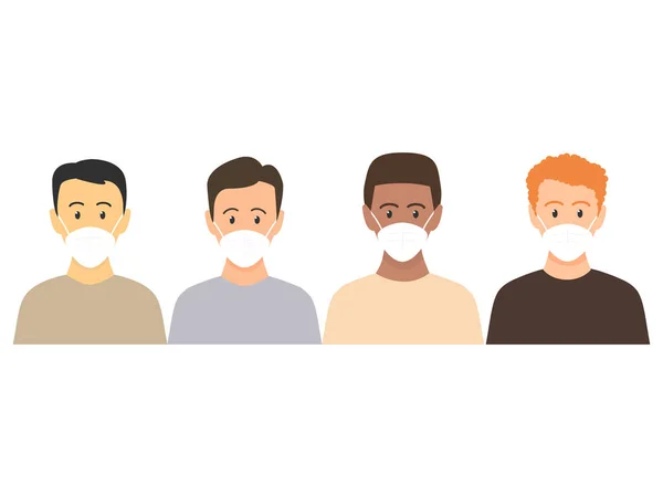 Homens Multiculturais Juntos Pessoas Que Usam Máscaras Faciais Poluição Contaminado — Vetor de Stock