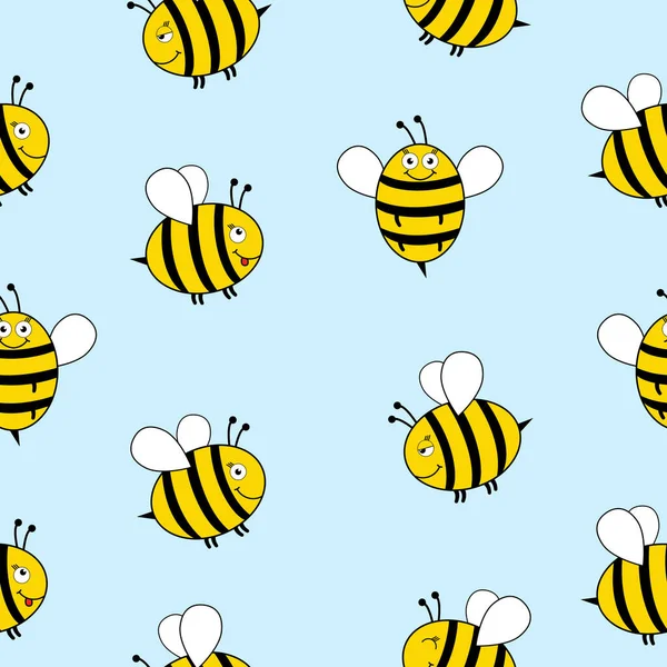 Modèle Sans Couture Avec Des Abeilles Volantes Vector Cartoon Abeilles — Image vectorielle