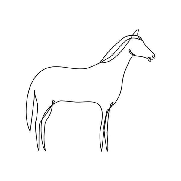 Kuda Satu Garis Vektor Ditarik Ikon Garis Hewan Pertanian Diisolasi - Stok Vektor