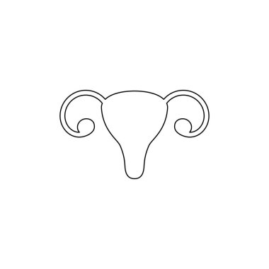 Kadın üreme sistemi çizgisi simgesi. Kadın üreme sistemi, beyaz arka planda izole edilmiş siyah şekil vektör illüstrasyonunu özetliyor